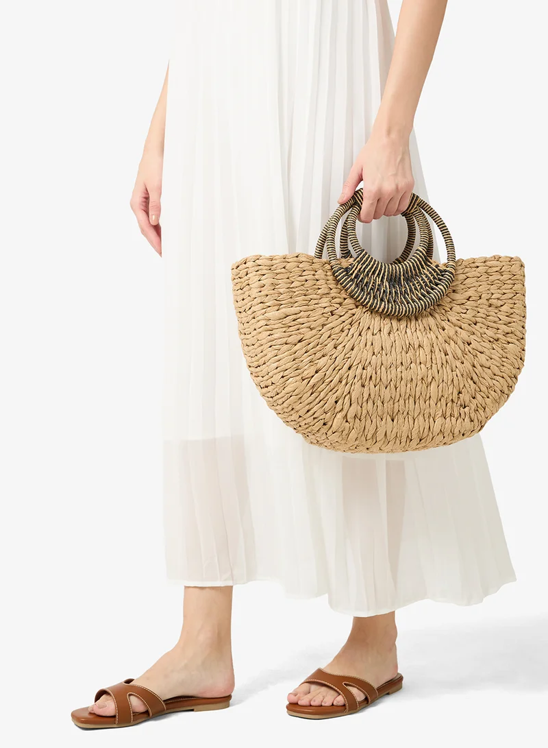 ELLA Brown raffia textured top handle structured bag for Women | Best Price UAE
